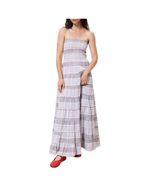FRNCH Purple Dalel Smocked Tiered Strapless Maxi Dress