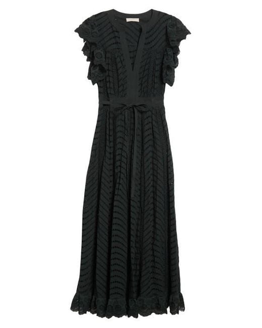 Ulla Johnson Black Olga Flutter Sleeve Midi Dress