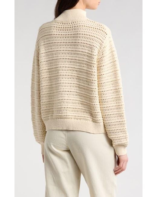 Marine Layer Natural Stripe Open Stitch Quarter Zip Sweater