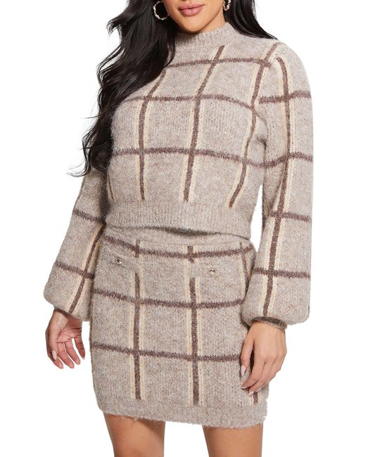Guess Nadia Plaid Jacquard Sweater in Natural | Lyst