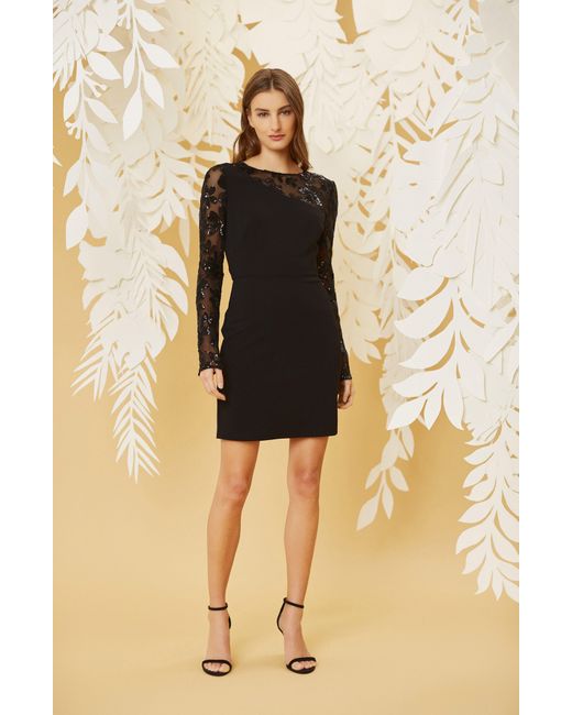 DONNA MORGAN FOR MAGGY Black Floral Sequin Long Sleeve Cocktail Minidress