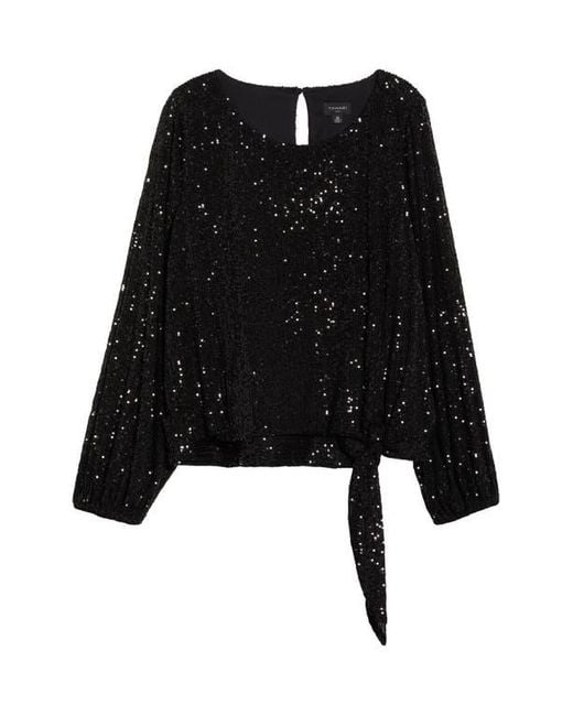 Tahari Black Sequin Tie Hem Top