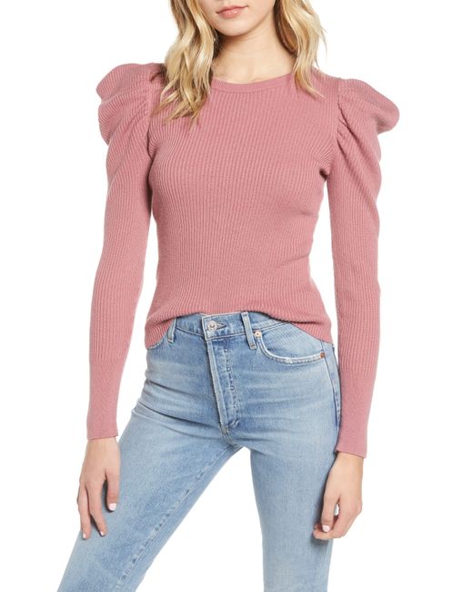 Splendid Pink Allstone Puff Sleeve Sweater