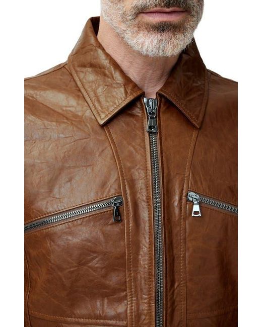 John Varvatos Brown Crinkled Leather Jacket for men
