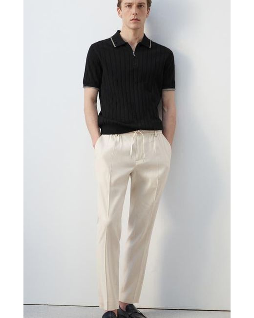 Mango Black Zip Placket Polo for men