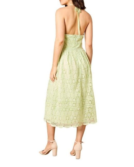 Oasis Yellow Lace Detail Halterneck Midi Dress
