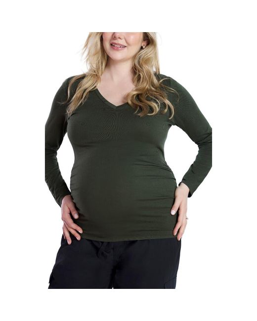 Motherhood Maternity Gray V-Neck Side-Ruched Maternity Long Sleeve Tee