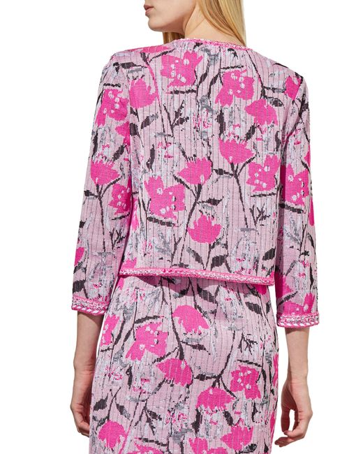Ming Wang Pink Floral Crop Knit Jacket