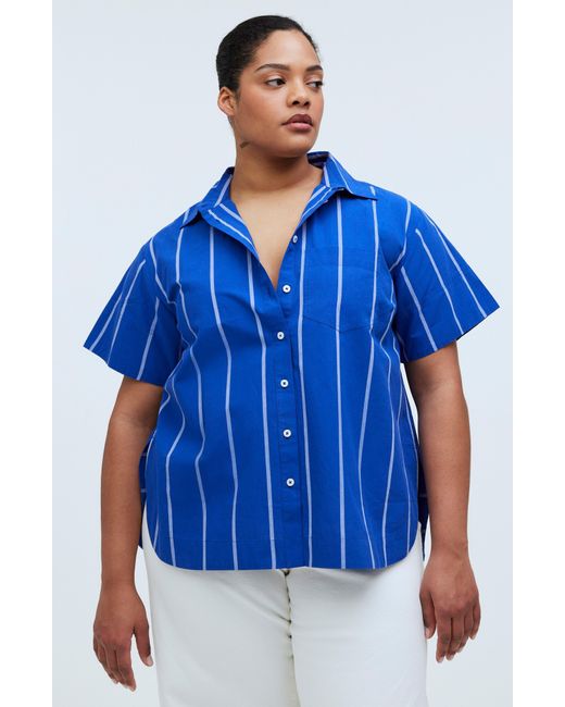 Madewell Blue Stripe Oversize Boxy Cotton Button-up Shirt