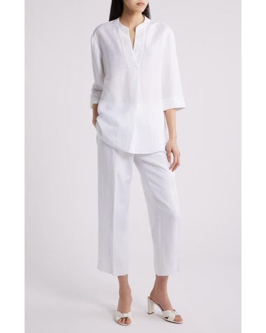 Anne Klein White Linen Blend Drawstring Pants