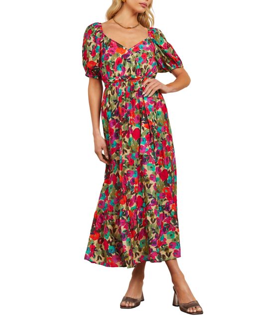 Vici Collection Red Willa Floral Print Midi Dress