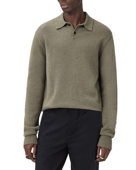 AllSaints Green Patern Long Sleeve Polo for men