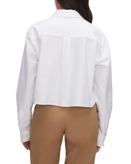 GOOD AMERICAN White Crop Cotton Oxford Button-up Shirt