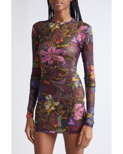 Area Red Hotfix Printed Long Sleeve Tulle Minidress