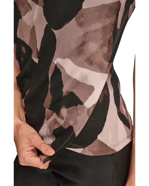 Donna Karan Black Print Mock Neck Sleeveless Top
