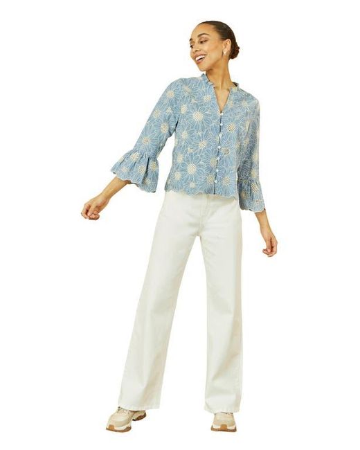 Yumi' Blue Daisy Broderie Shirt
