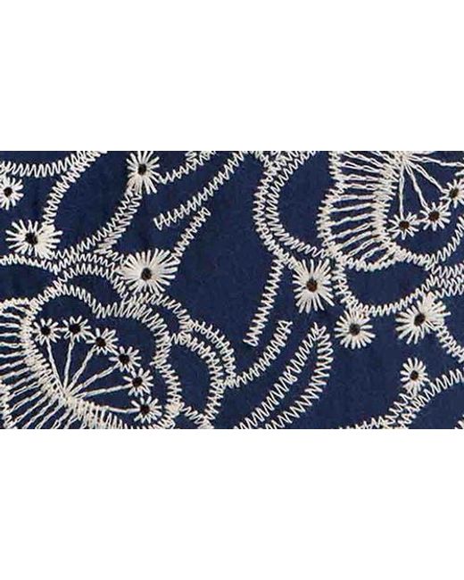 Foxcroft Blue Isabel Floral Embroidered Cotton Button-Up Top