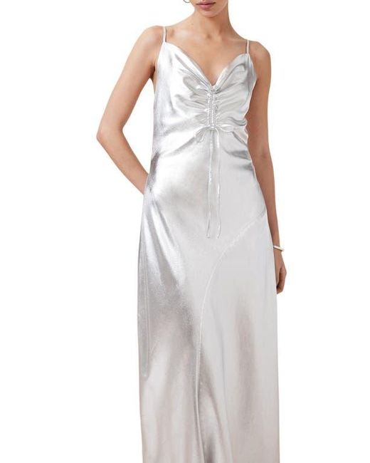 AllSaints White Alexia Metallic Asymmetric Slipdress