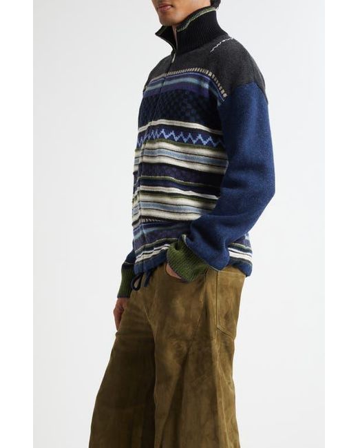 Marni Blue Mixed Stripe Zip Cardigan for men
