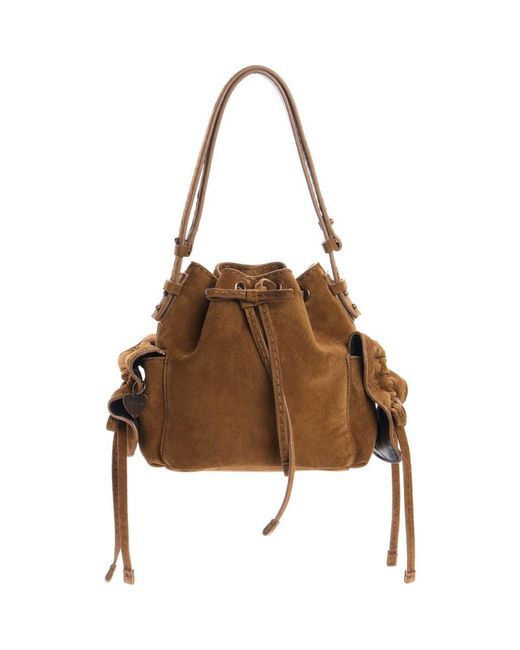 Acne Brown Mini Multipocket Suede Bucket Bag