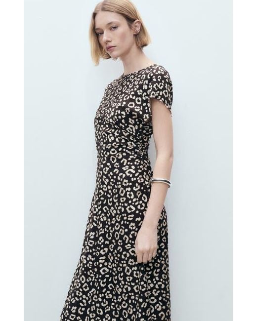 Mango Black Leopard Print Midi Dress