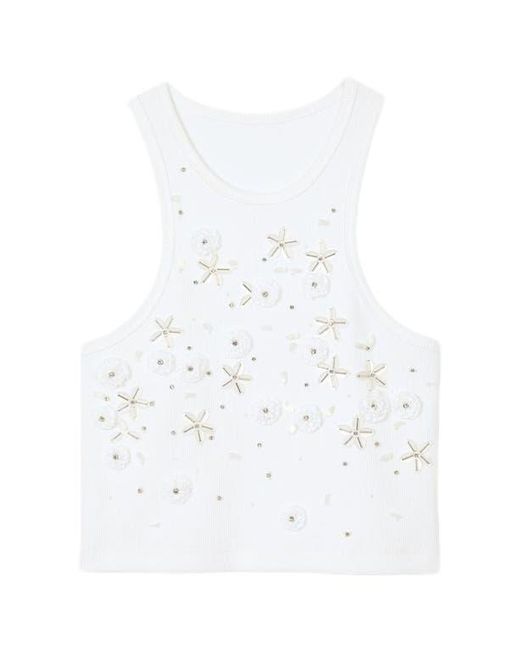 Sandro Blue Beaded And Rhinestone Tank Top