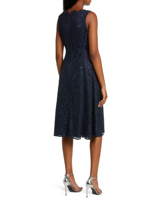Eliza J Lace Fit & Flare Midi Dress in Blue Lyst