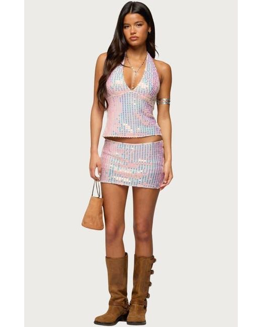 Edikted White Kaelyn Sequin Backless Halter Top