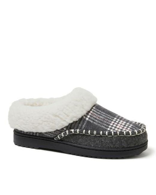 Dearfoams Black Nyla Felted Plaid Moccasin Toe Clog Slipper