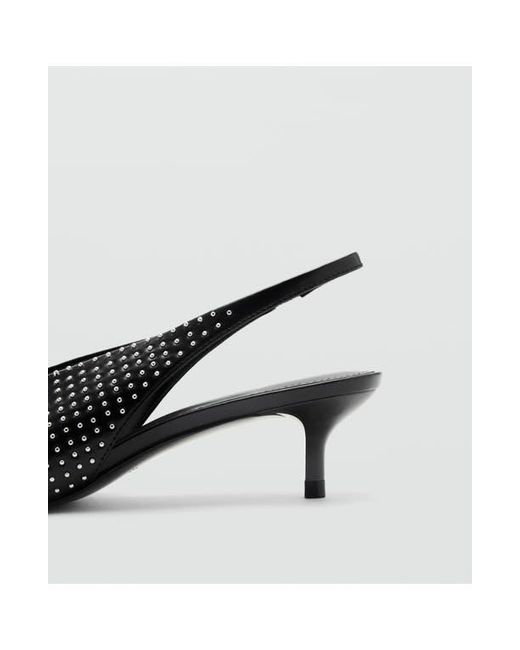 Mango Black Studded Pointed Toe Slingback Pump