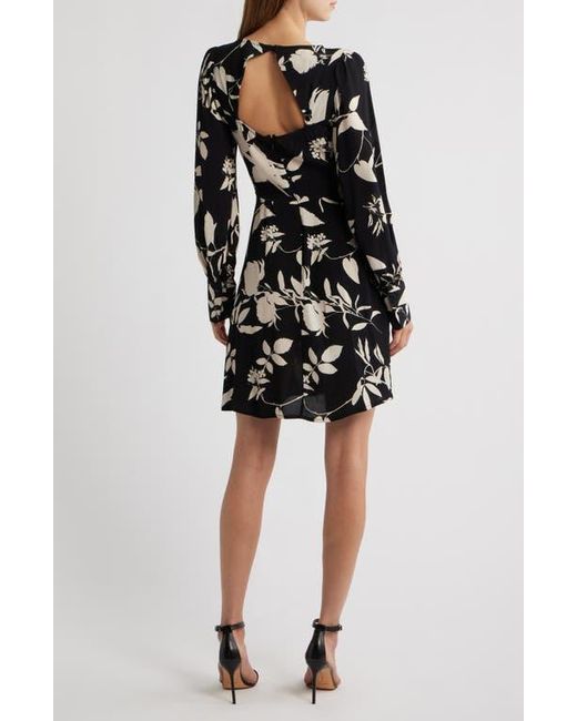 Lipsy Black Floral Print Long Sleeve Minidress