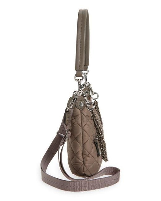 MZ Wallace Brown Mini Crosby Sienna Quilted Nylon Shoulder Bag