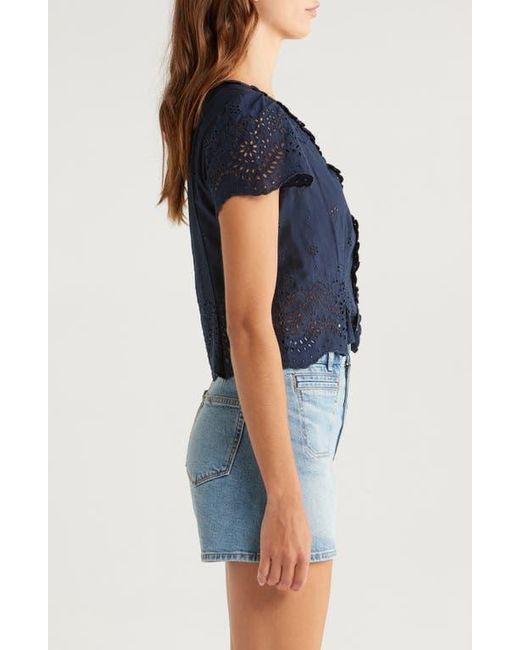 PAIGE Blue Quinta Cotton Eyelet Button-Up Shirt