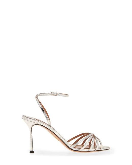 Aquazzura White Tell Me Snakeskin Embossed Sandal
