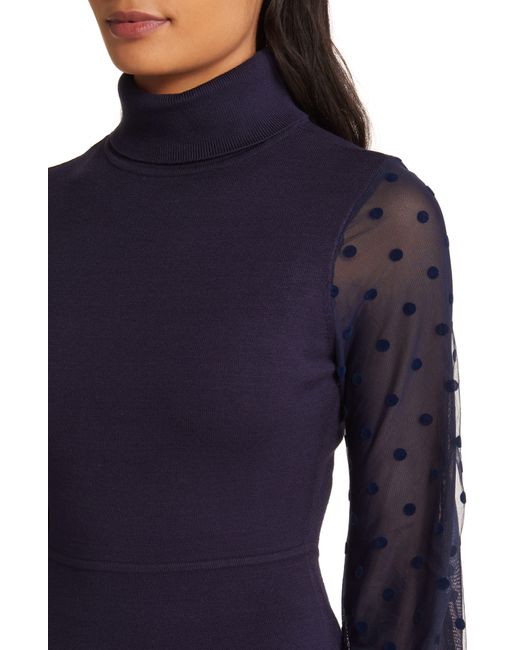 Eliza J Mixed Media Long Sleeve Fit & Flare Dress in Blue Lyst