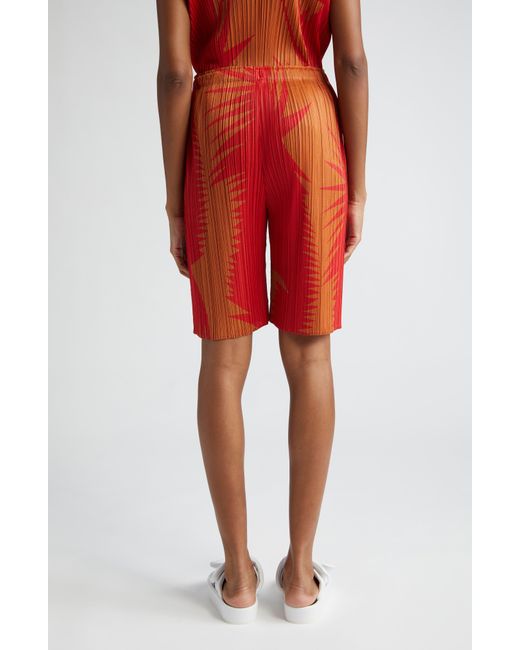 Pleats Please Issey Miyake Red Piquant Print Pleated Shorts