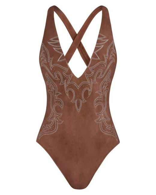 L'Agence Lexie Bolero One-Piece Swimsuit in Brown | Lyst
