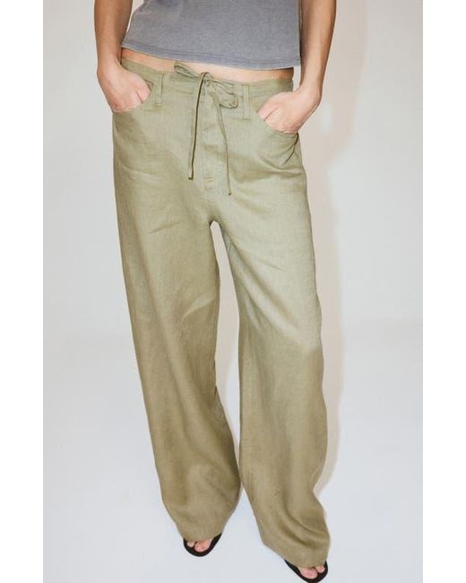 Mango Natural Bow Linen Pants