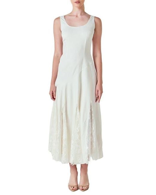 Endless Rose White Lace Inset Satin Dress
