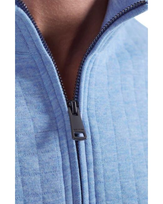 Bugatchi Blue Waffle Quarter Zip Cotton Blend Pullover for men