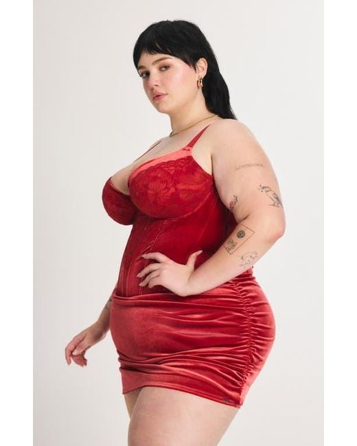 Savage x Fenty Red Plush Rush Underwire Corset Slipdress