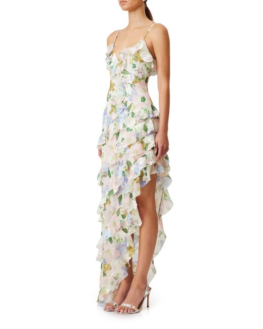 Elliatt Multicolor Wilhelmina Floral Print Ruffle Chiffon Maxi Dress