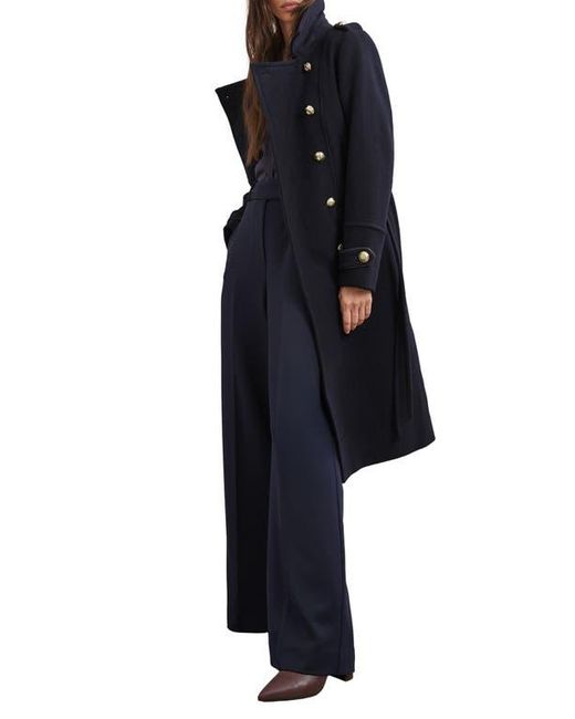 Reiss Black Farley Wool Blend Double Breasted Coat