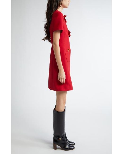 Valentino Garavani Red Bow Detail Crepe Couture Minidress