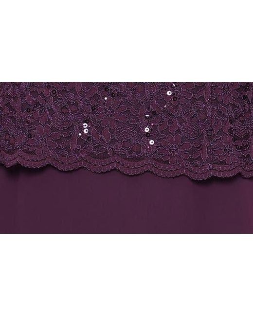 Alex Evenings Purple Sequin Lace & Chiffon Cocktail Dress