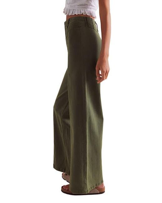 Free People Green Libre Front Yoke Wide Leg Jeans