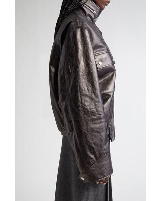 Michael Kors Black Lambskin Leather Bomber Jacket