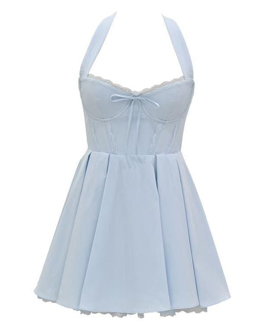 House Of Cb Harriet Halter Stretch Cotton Blend Fit & Flare Minidress in  Blue | Lyst