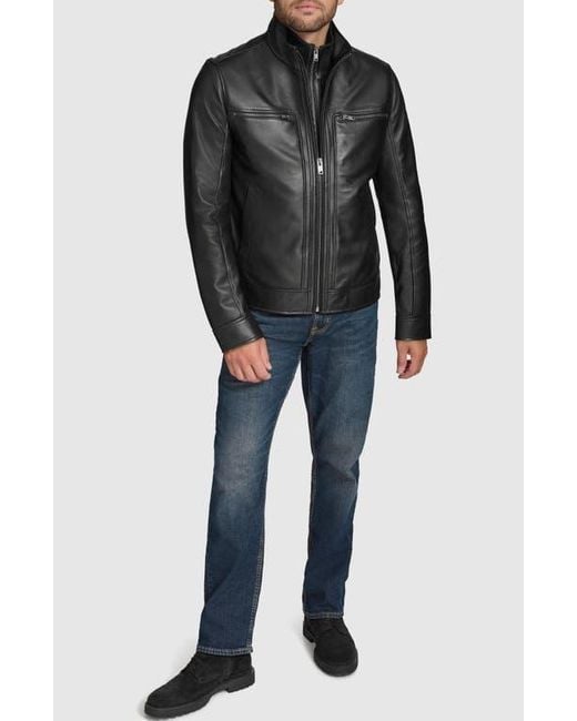 Andrew Marc Black Leather Moto Jacket With Attached Bib for men
