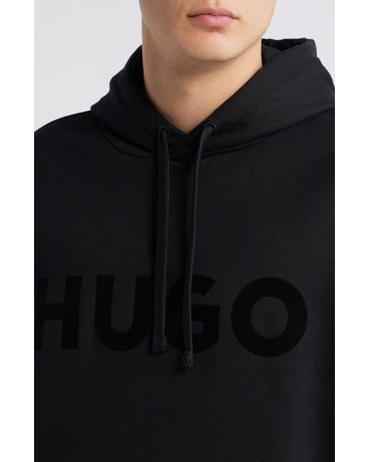 HUGO Black Ditchle Oversize Logo Graphic Hoodie for men